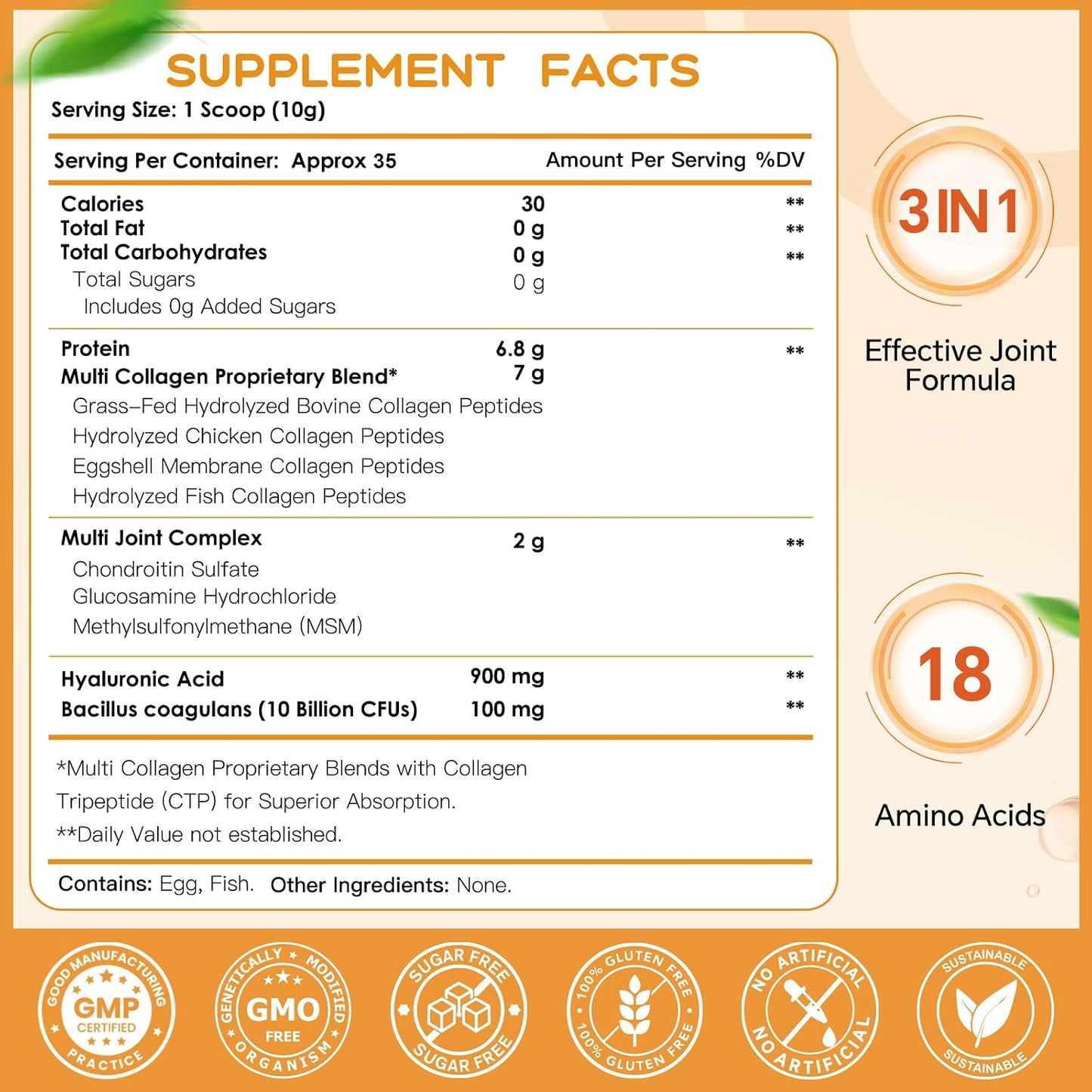 NATURE TARGET Multi Collagen Peptides Powder for Women Men, 35 Servings | Hydrolyzed Collagen Types I II III V X with Hyaluronic Acid & MSM for Skin, Hair, Nails & Joint, Non-GMO