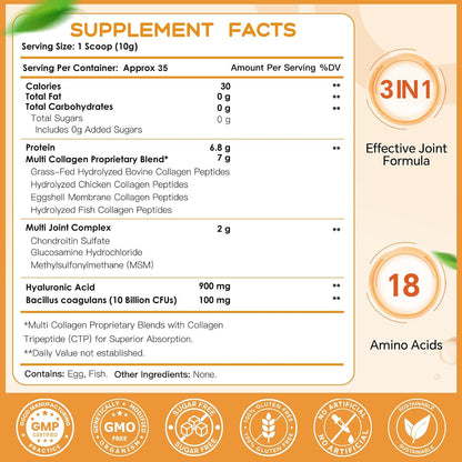 NATURE TARGET Multi Collagen Peptides Powder for Women Men, 35 Servings | Hydrolyzed Collagen Types I II III V X with Hyaluronic Acid & MSM for Skin, Hair, Nails & Joint, Non-GMO