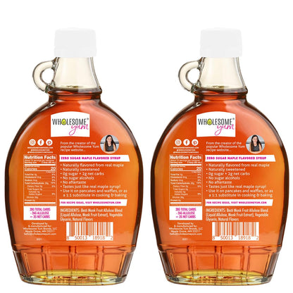 Wholesome Yum Zero Sugar Maple Syrup, Monk Fruit Allulose Keto Maple Syrup | Natural Sugar Free Pancake Syrup. Low Carb, Gluten-Free, Vegan, Non GMO, No Erythritol, No Aftertaste (12 fl oz Glass Bottle)