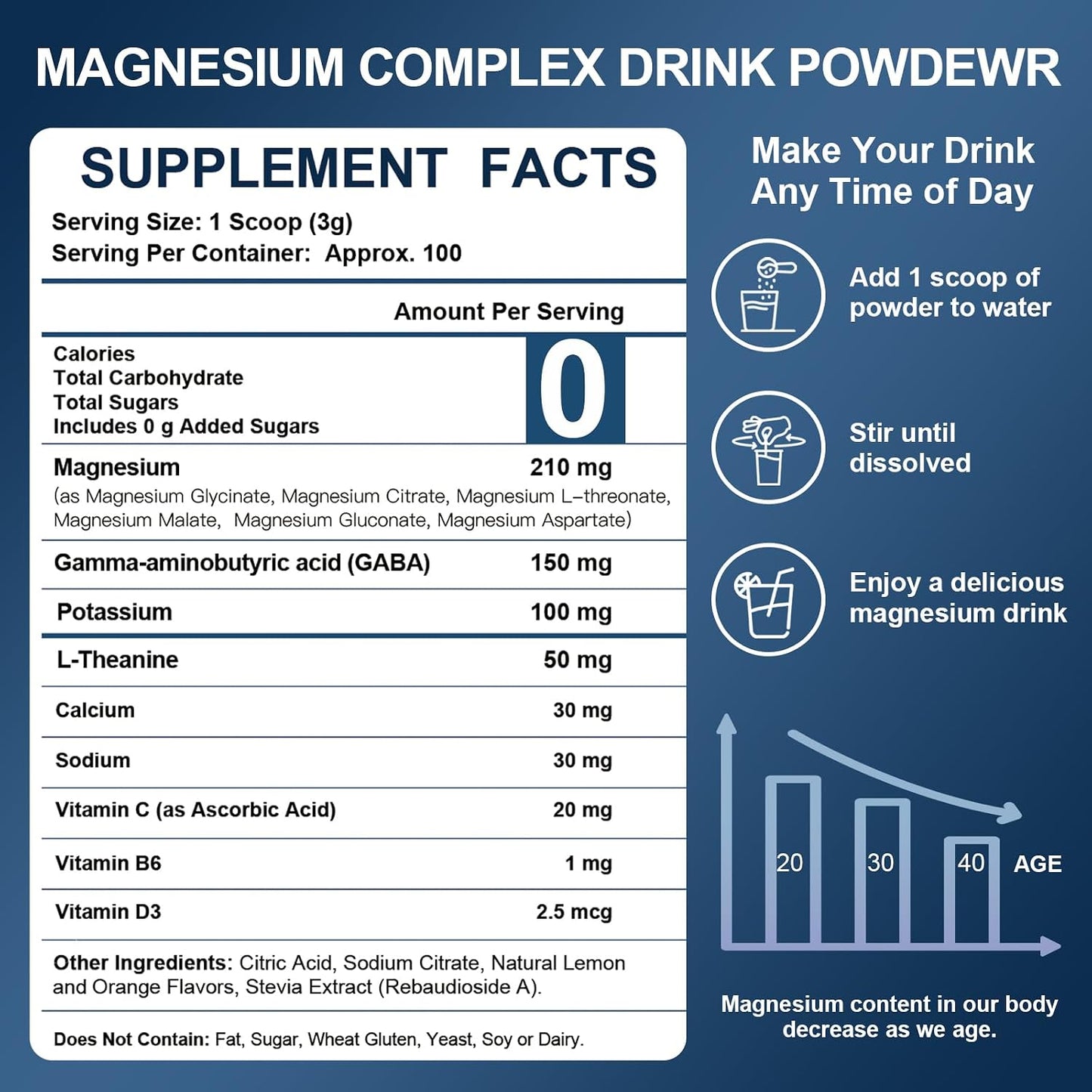 NATURE TARGET Magnesium Powder Supplement for Women & Men, 100 Servings | Magnesium Complex With L-Theanine And Vitamin B6 For Muscle, Heart And Brain Support; Vegan, Sugar-Free, Lemon-Orange Flavor