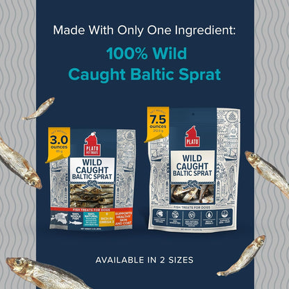 Plato Pet Treats Fish Dog Treats - Air-Dried, Single Ingredient Pet Treat - Omega 3 & 6 Fatty Acids to Support Skin and Coat - 100% Whole Fish - Wild Caught Baltic Sprat - 3 oz - 2 Pack