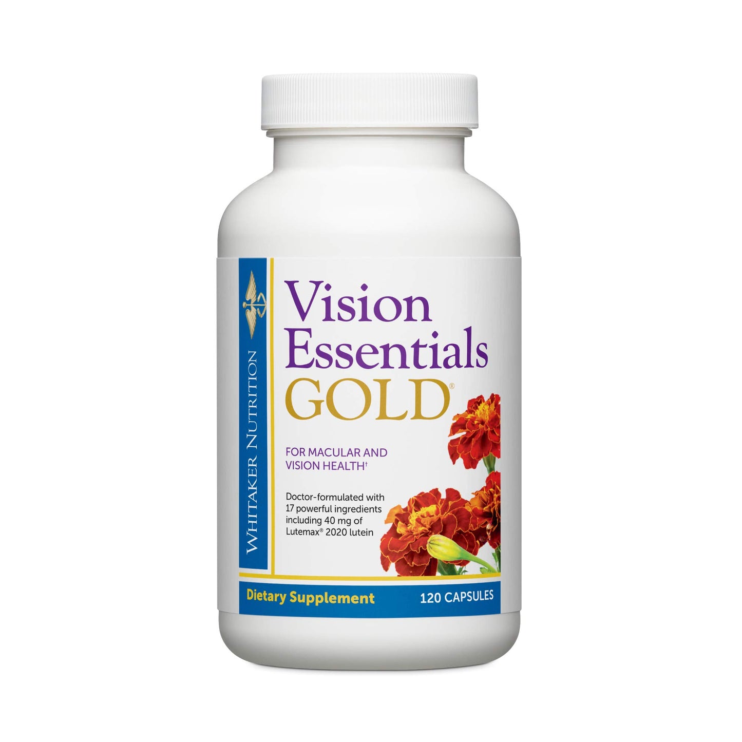 Dr. Whitaker's Vision Essentials Gold - Eye Health Supplement with 40 mg of Lutein Plus, Zeaxanthin & Taurine - Supports Macular Health and Shields Eyes Against Blue Light Exposure (120 Capsules)