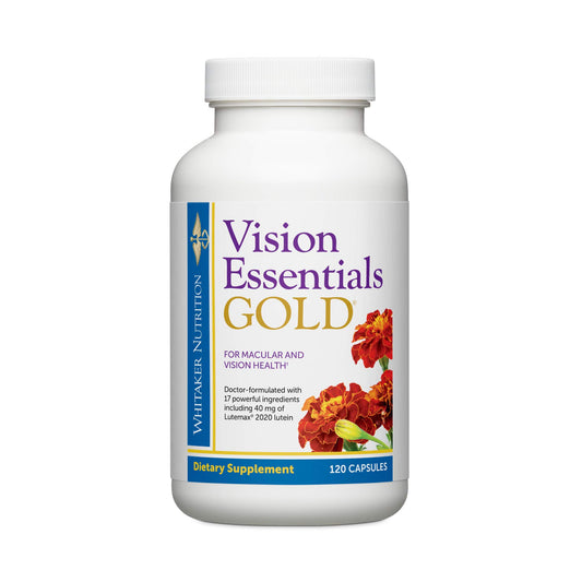 Dr. Whitaker's Vision Essentials Gold - Eye Health Supplement with 40 mg of Lutein Plus, Zeaxanthin & Taurine - Supports Macular Health and Shields Eyes Against Blue Light Exposure (120 Capsules)