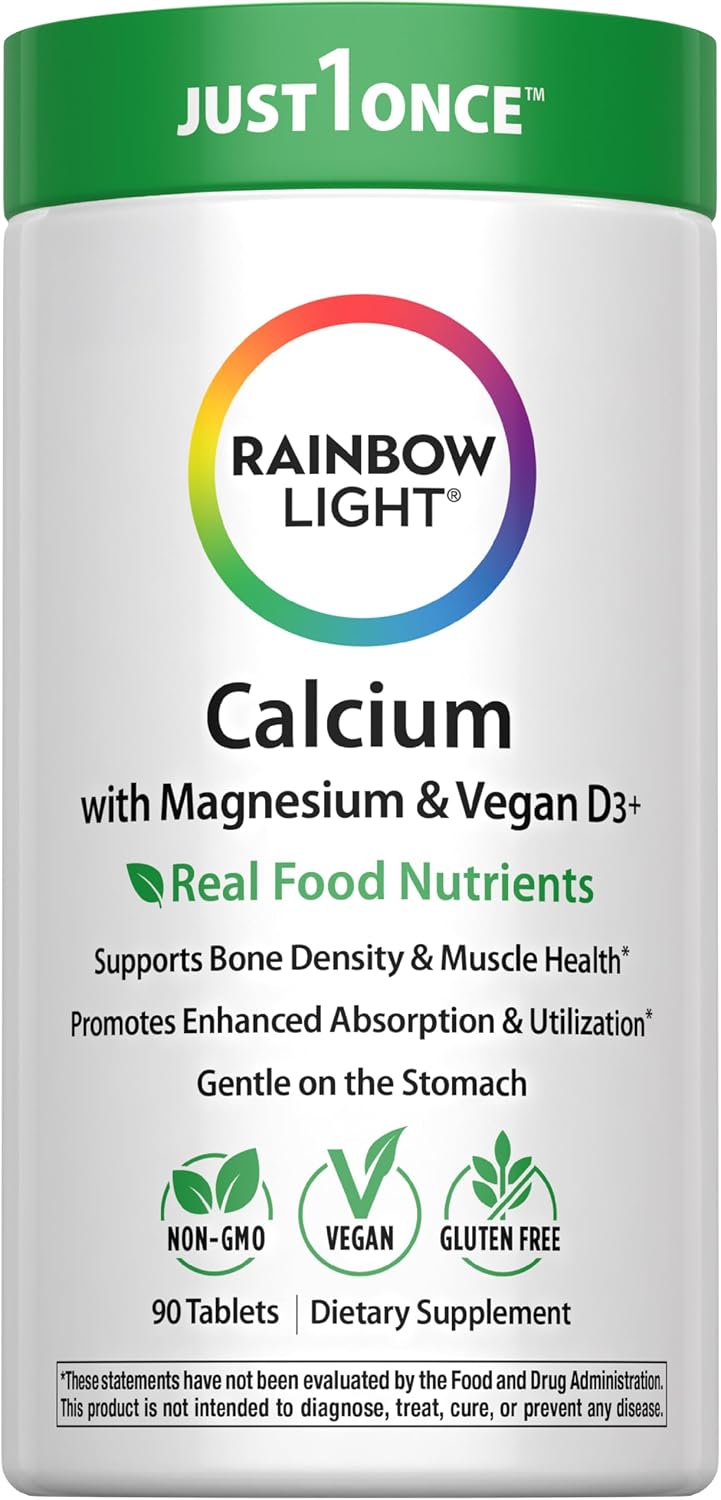 Rainbow Light Calcium Complex with Magnesium & Vitamin D3 + | 90 Tablets | Real Food Nutrients | Supports Bone Density & Muscle Health | Vegan Supplement for Men and Women | Real Food Nutrients | Supports Bone Density & Muscle Health | Vegan Supplement fo