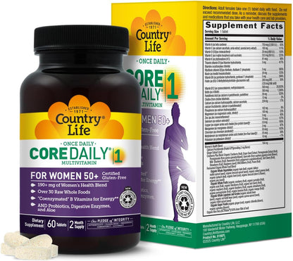Country Life CORE Daily-1 for Women 50+ Multivitamin - Formulated for Women Over 50, Complete Daily Nutrition with Women's Health Blend, Coenzymated B Vitamins, Probiotics, and Digestive Enzymes