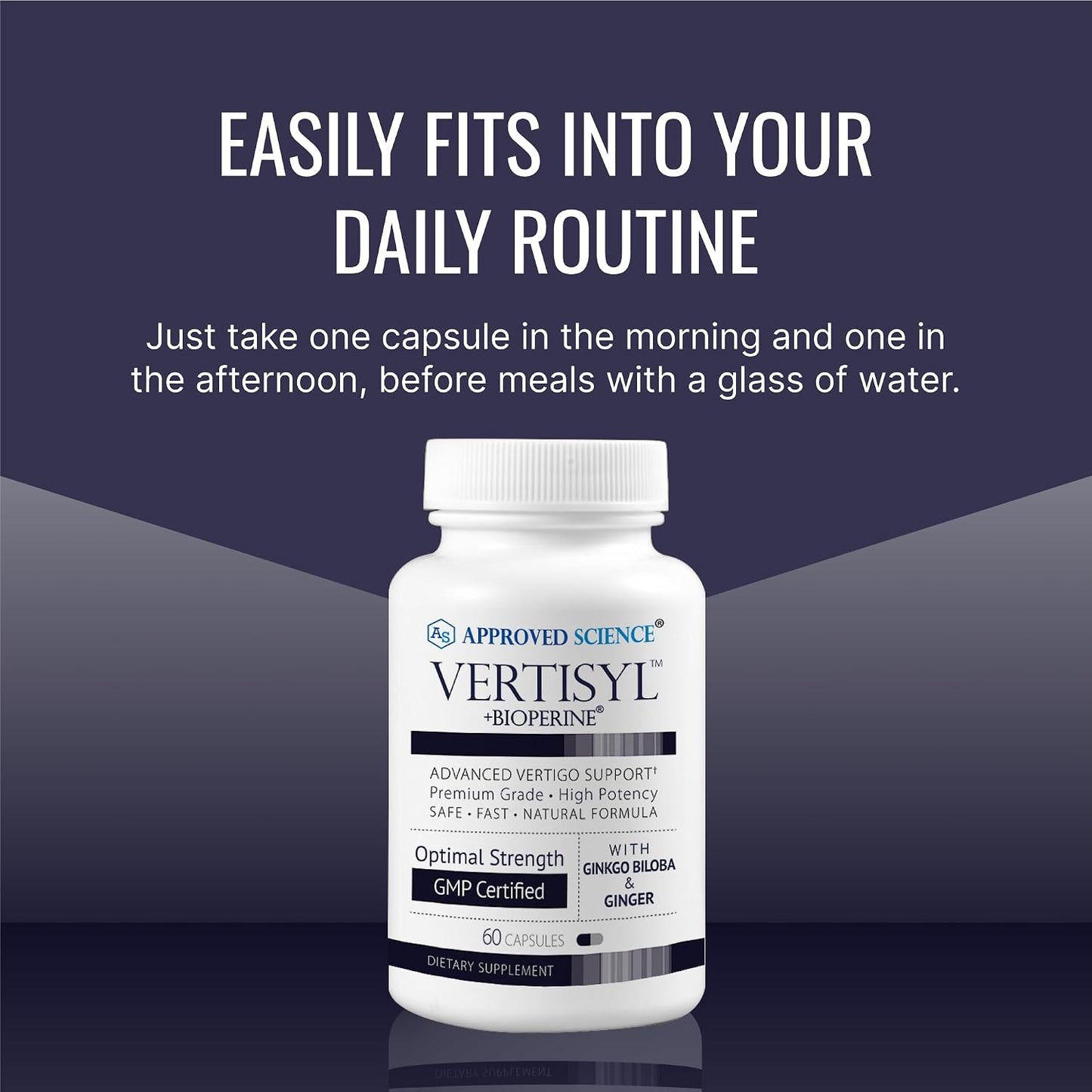 Approved Science VertiSyl - Ginkgo Biloba, Ginger, Vitamin D3, BioPerine - 60 Capsules - 1 Month Supply
