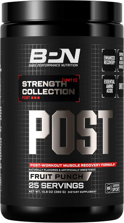 BARE PERFORMANCE NUTRITION, BPN Post, Post-Workout Enhanced Muscle Recovery Drink Mix - Essential Amino Acids with Amino9, CherryPURE Tart Cherry & Carnitine, 25 Servings, Fruit Punch