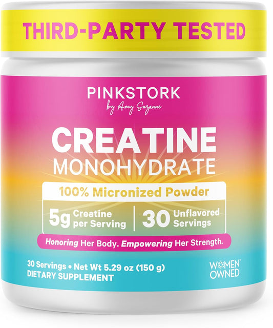 Pink Stork Creatine Monohydrate for Women, 5g, 30 Servings | Micronized Creatine Powder, Unflavored, Supports Muscle Health, Energy, Cognitive Function, Alternative to Pills or Gummies