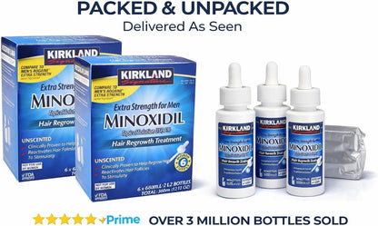 Kirkland Minoxidil 5% Extra Strength Men Hair Regrowth (12 Month Supply) | 5% minoxidil topical solution for men; extra strength hair regrowth treatment; unscented; 12 month with dropper