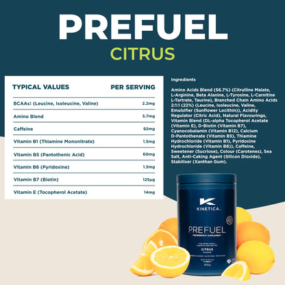 Kinetica PreFuel, Pre Workout, 5.7g Amino Acids & 2.2g BCAA's per Serving, 30 Servings