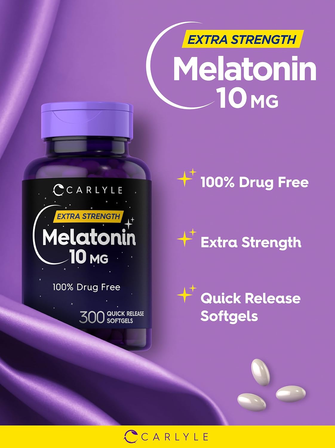 Carlyle Melatonin 10mg | 300 Softgels | Extra Strength Support for Adults | Non-GMO, Gluten Free Supplement