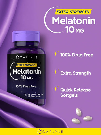 Carlyle Melatonin 10mg | 300 Softgels | Extra Strength Support for Adults | Non-GMO, Gluten Free Supplement