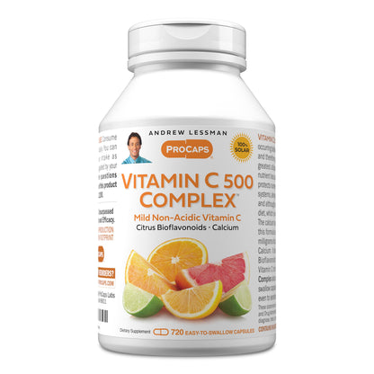 ANDREW LESSMAN Vitamin C 500 Complex 180 Capsules - Non-Acidic Vitamin C Plus Citrus Bioflavonoids for Immune System and Anti-Oxidant Support, No Stomach Upset, Small Easy to Swallow Capsules