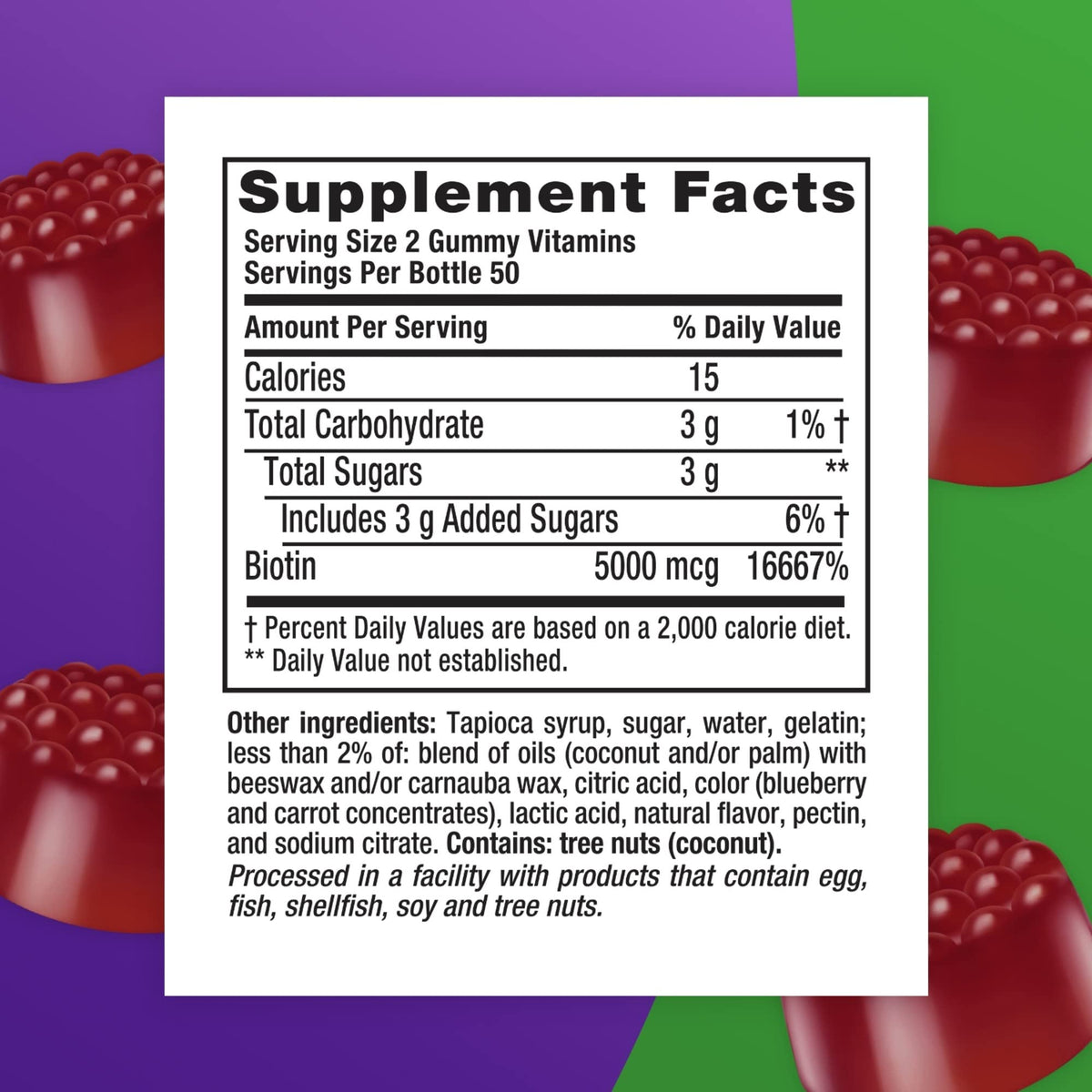 vitafusion Extra Strength Biotin Gummy Vitamins, Berry Flavored, 5,000 mcg Biotin Vitamins