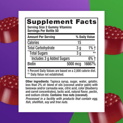 vitafusion Extra Strength Biotin Gummy Vitamins, Berry Flavored, 5,000 mcg Biotin Vitamins