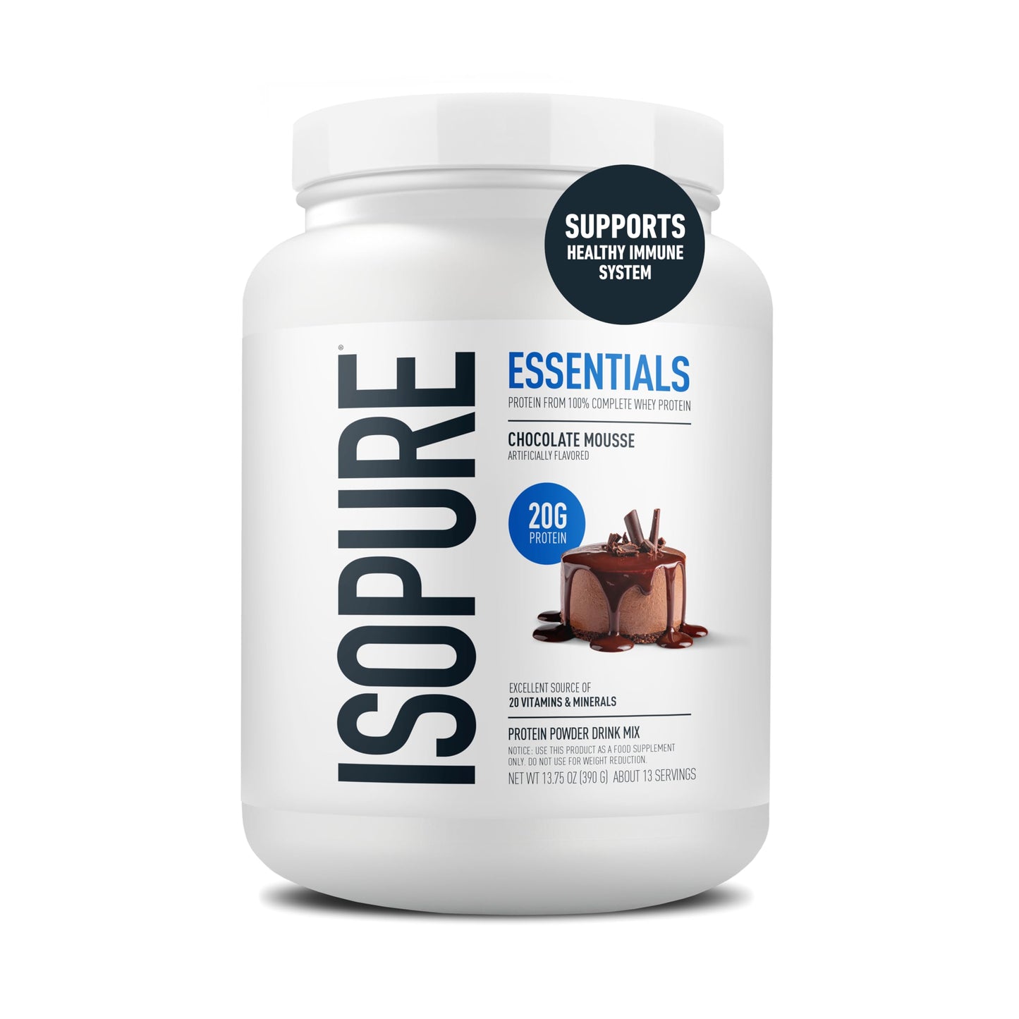 Isopure Essentials 100% Whey Protein Powder, with Vitamins, 20g Protein Per Serving, Unflavored, 13 Servings (Pack of 1)