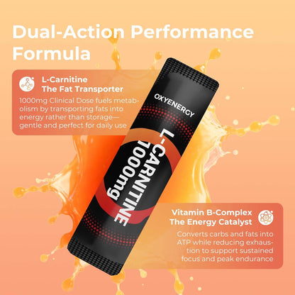 OxyEnergy Liquid L-Carnitine Supplement 1000mg - Gentle for Daily Use, Zero Calorie, Sugar-Free, Stim-Free Fat Burning & Endurance Booster, 21 On-the-Go Individual Liquid Sticks