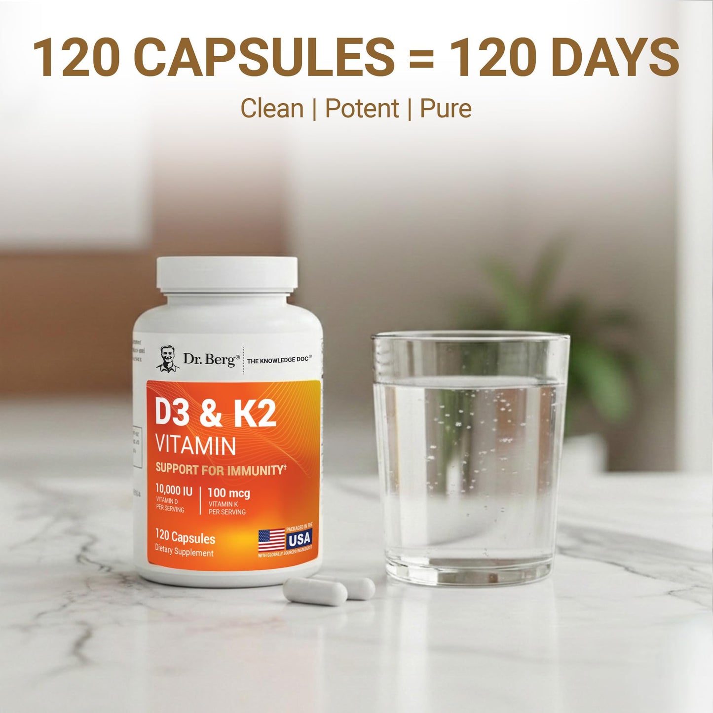 Dr. Berg Maximum Strength 7-in-1 Vitamin D3 K2 5000 IU | Naturally Derived D3 | 4X Lab-Tested & Verified | High Absorption Formula | K2 D3 Vitamin Supplement | 60 Capsules