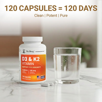 Dr. Berg Maximum Strength 7-in-1 Vitamin D3 K2 5000 IU | Naturally Derived D3 | 4X Lab-Tested & Verified | High Absorption Formula | K2 D3 Vitamin Supplement | 60 Capsules