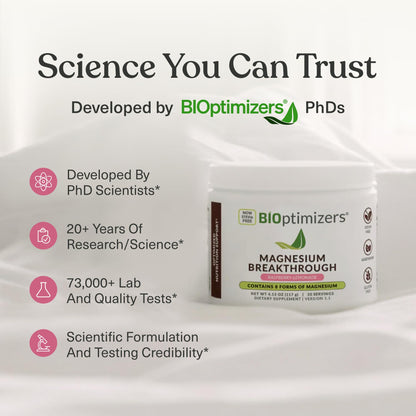 BIOptimizers Magnesium Breakthrough Drink - 8 Forms of Magnesium, Electrolytes, Sleep Health, Stress, Muscle Recovery, Heart Support | Glycinate, Citrate, Malate- Raspberry Lemon