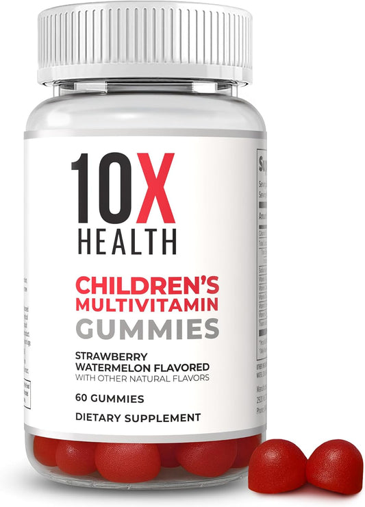 10X Health Kids Multivitamin - 60ct, Strawberry Watermelon | Immunity Gummies for Kids: Complete Daily Nutrition, Bones & Energy, Strawberry Watermelon