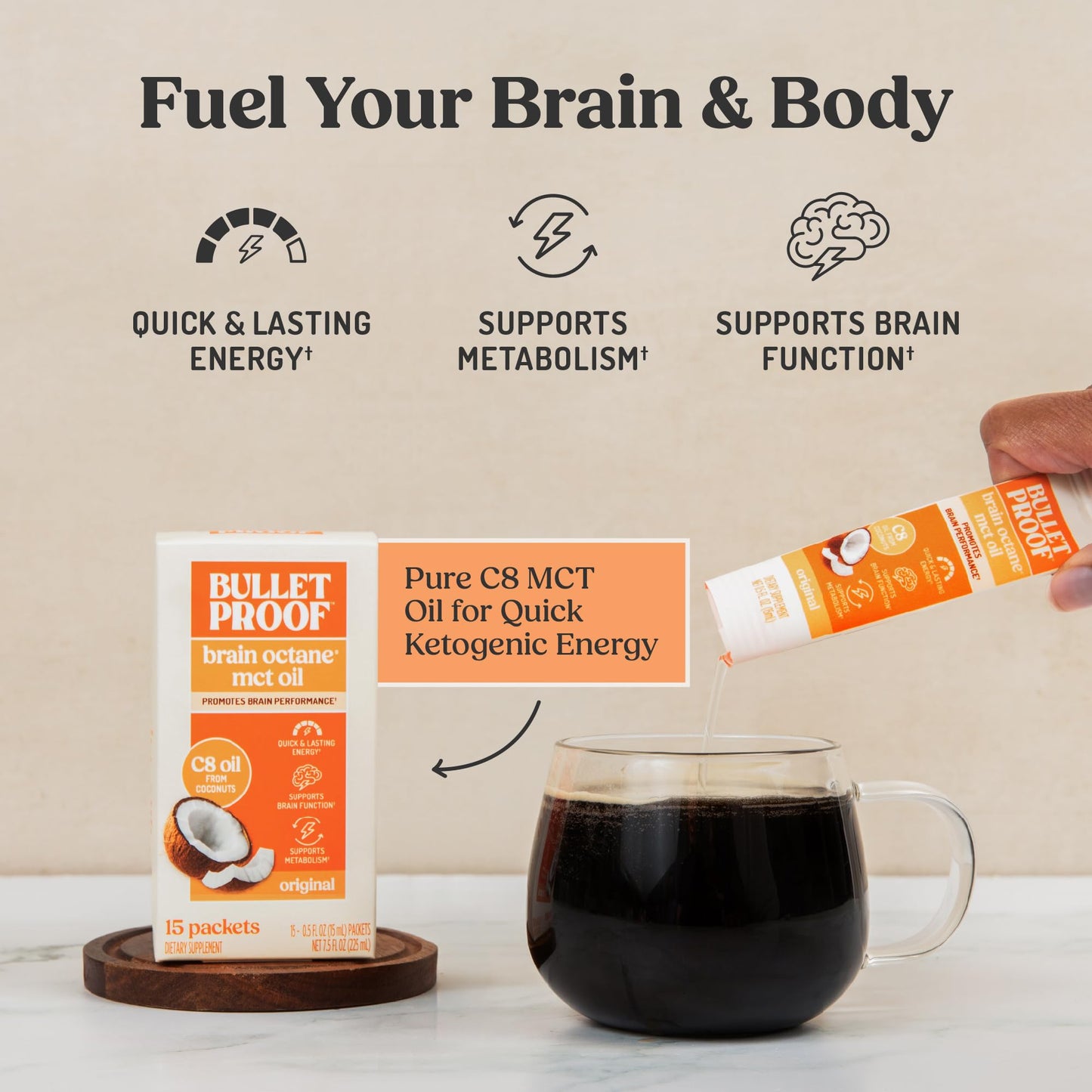 Bulletproof Brain Octane C8 MCT Oil, 16 oz – 100% Pure Coconut Oil, Triple-Distilled Keto Energy Supplement for Coffee & Smoothies, Unflavored, No Additives or Fillers, Non-GMO