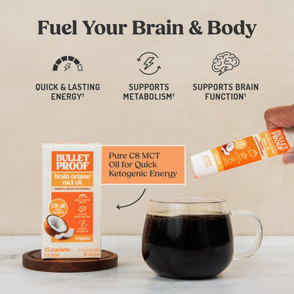 Bulletproof Brain Octane C8 MCT Oil, 16 oz – 100% Pure Coconut Oil, Triple-Distilled Keto Energy Supplement for Coffee & Smoothies, Unflavored, No Additives or Fillers, Non-GMO