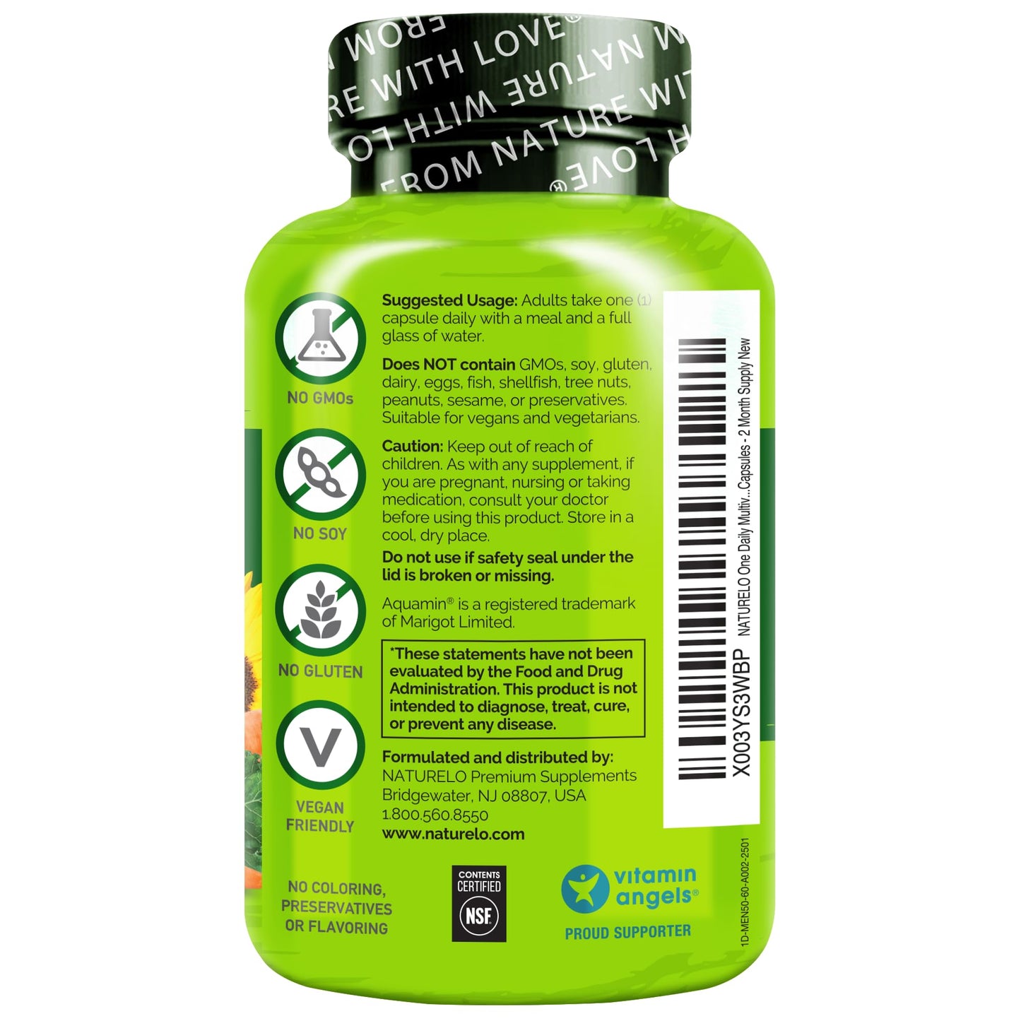 NATURELO Mens Multivitamins for Men 50+ - One Daily Multivitamin for Men with Vitamins, Minerals & Organic Whole Foods, Boost Energy & Health, Non-GMO, 60 Vegetarian Capsules
