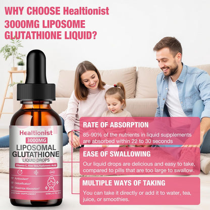 2 Pack 3000mg Liposomal Glutathione Liquid Drops with Vitamin C, 98% Absorption, Glutathione Liposomal Supplement, Powerful Antioxidant Complex for Immune System, Liver, 4 Fl Oz per Bottle