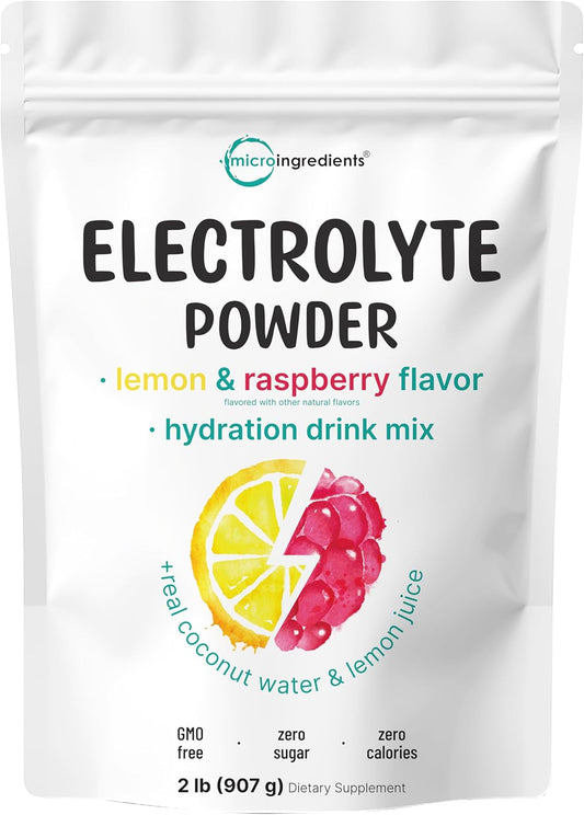 Micro Ingredients Electrolytes Powder, Sugar-Free Lemon Raspberry | 1,000 mg Potassium Per Serving. 139 Servings, 2 lb Bulk Supply, Hydration Drink Mix Powder. 0 Calorie, Keto Friendly. Non-GMO