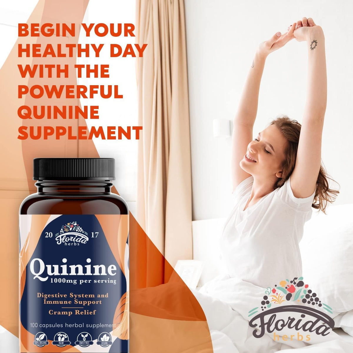 Leg Cramps Support Organic Pills - 1000 mg - Quinine Tablets for Cramp Defense