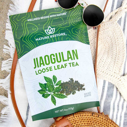 Nature Restore Organic Gynostemma Loose Leaf Tea (4 oz). Pure Jiaogulan Southern Ginseng. Natural AMPK Metabolic Activator & Longevity Adaptogen. Caffeine-Free Evening Green Tea Alternative