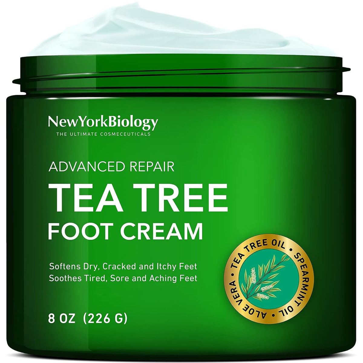 New York Biology Tea Tree Oil Foot Cream for Dry Cracked Feet, Athletes Foot, Nail Fungus