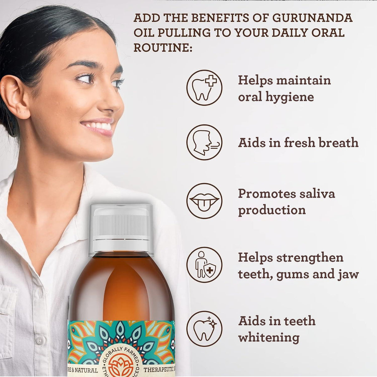 GuruNanda Original Oil Pulling with Tongue Scraper, Alcohol & Fluoriode Free Mouthwash
