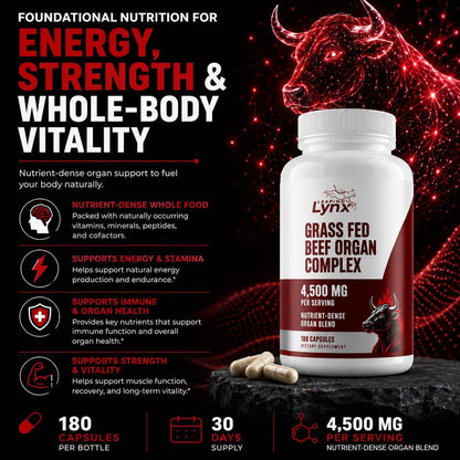 Grass Fed Beef Liver Capsules 4,500 mg – Desiccated Beef Liver Supplement – 180 Liver Capsules – Grassfed Beef Organ Supplement – Energy, Iron & Ancestral Whole Food Support – Non-GMO, ISO-Certified