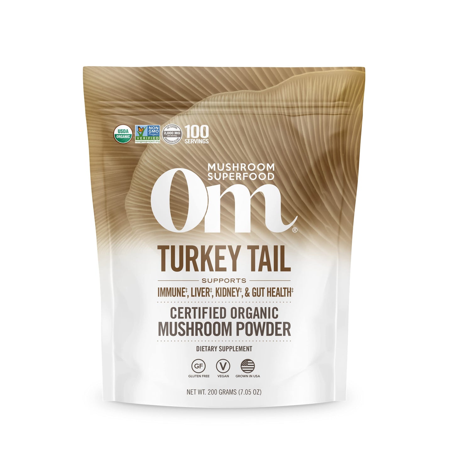 OM MUSHROOM SUPERFOOD Turkey Tail Organic Mushroom Powder Pouch, 7.05 Ounce, 100 Servings, Immune Support, Polysacchrides, Beta-Glucans, Gut Health & Holistic Defense Mushroom Supplement