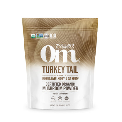 OM MUSHROOM SUPERFOOD Turkey Tail Organic Mushroom Powder Pouch, 7.05 Ounce, 100 Servings, Immune Support, Polysacchrides, Beta-Glucans, Gut Health & Holistic Defense Mushroom Supplement
