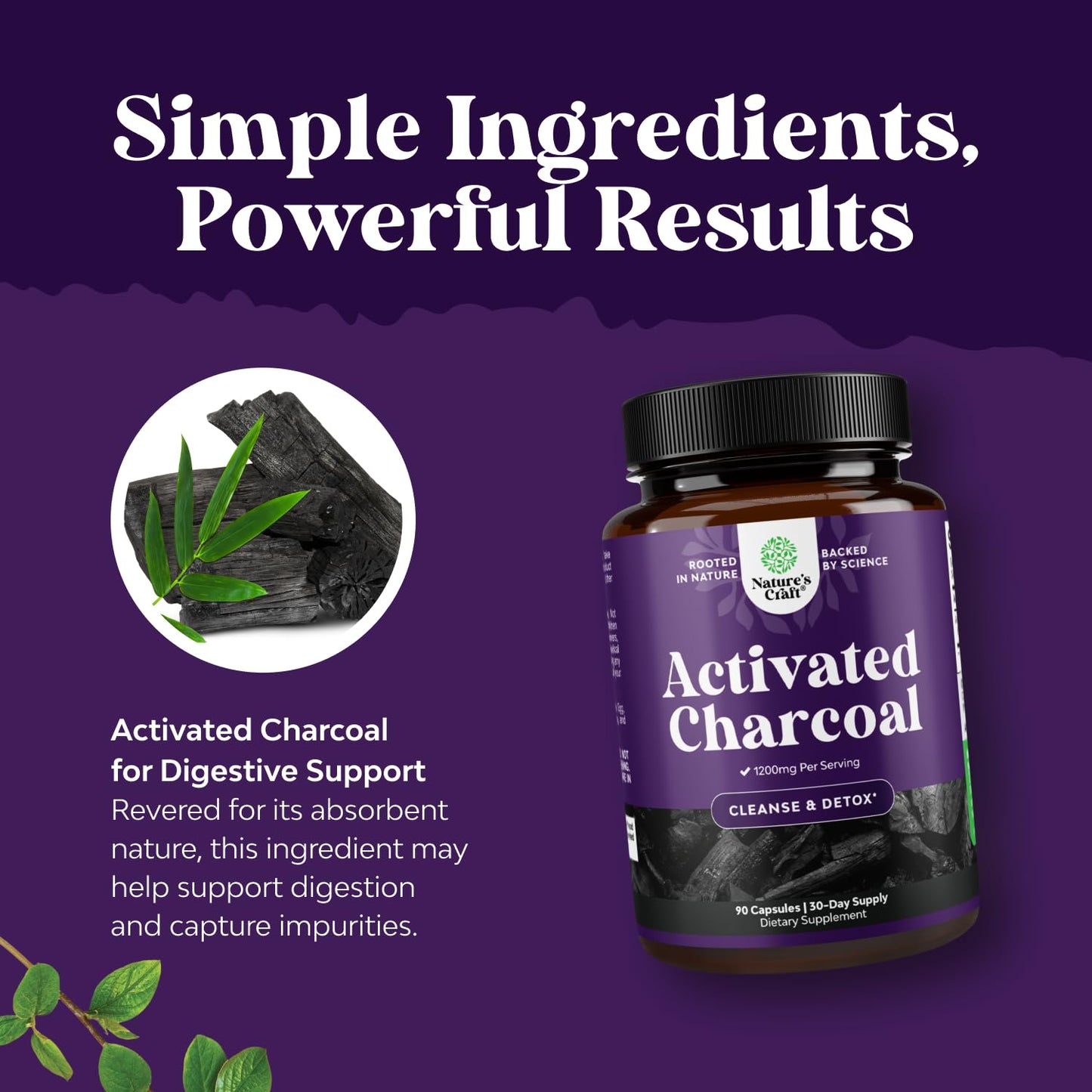 Natures Craft Activated Charcoal Pills Detox & Cleanse - Purifying Coconut Capsules with 1200 mg Per Serving for Bloating Relief - Active Detox Supplement for Body & Gut Health -180 Count