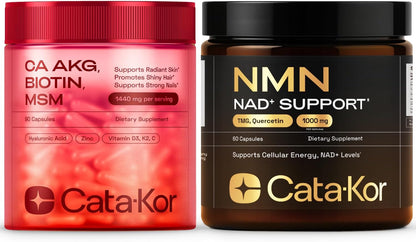 Cata-Kor NMN Supplement 1000mg & Calcium AKG Complex - NAD+ Supporing Supplement with TMG, Quercetin & MSM, Hyaluronic Acid & Biotin Collagen Support Beauty Complex