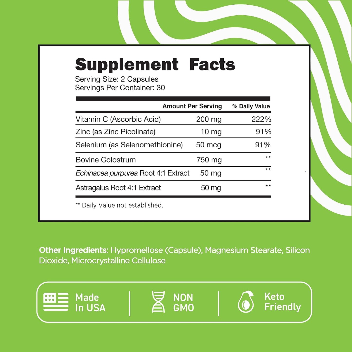 Vital Vitamins Colostrum Supplement, 30% IgG, Grass-Fed Bovine, 60 Capsules | Supports Immune Defense & Gut Health, Colostrum with Vitamin C, Zinc, & Selenium, Non-GMO