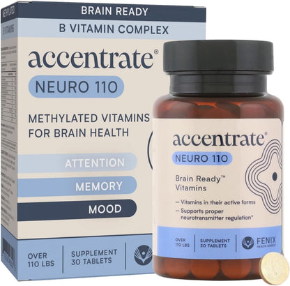Accentrate Neuro - Brain Health, Methylated Vitamin B Complex, MTHFR | Every B vitamin already in its active form, so your body does not have to convert it first. Supports focus and mood.