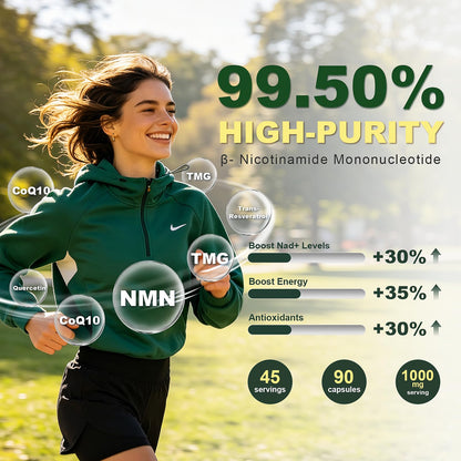 NMN Supplement, NAD+ Precursor Support 1000mg 5-in-1 Complex with 600mg Nicotinamide Mononucleotide and TMG 200mg, Trans-Resveratrol, Quercetin, CoQ10 for Cellular Energy, Antioxidant Support