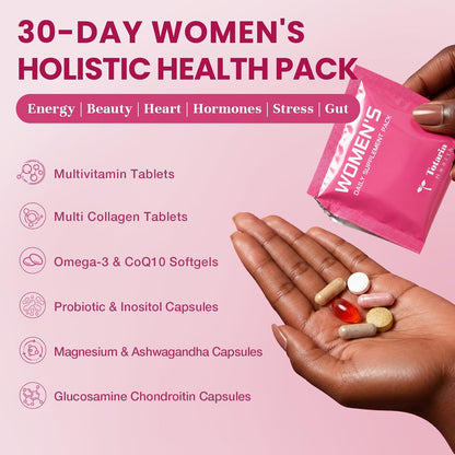 Totaria Multivitamin for Women with Vitamin A,B,C,D3,E,K2, Biotin, Collagen, Magnesium, Ashwagandha, Omega-3, Probiotic, Energy, Beauty, Stress, Calm, 30 Servings