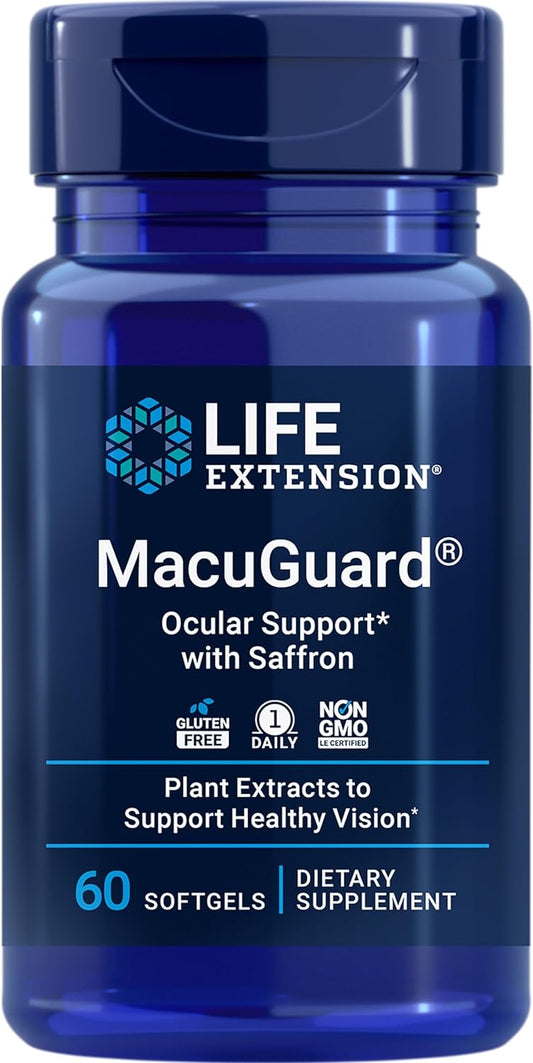 Life Extension MacuGuard Ocular Support with Saffron – Eye Health Supplement for Healthy Vision – with Lutein, Meso-zeaxanthin, zeaxanthin, Saffron – Gluten-Free, Non-GMO – 60 softgels | Eye Health Supplement for Healthy Vision with Lutein, Meso-Zeaxanthi