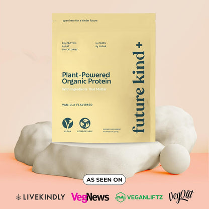 Future Kind Vegan Protein Powder, Vanilla, Pea Plant Protein for Lean Muscle with Iron & Fiber, Whey-Free, Sugar-Free, Soy-Free, Non-Dairy (34 Servings)
