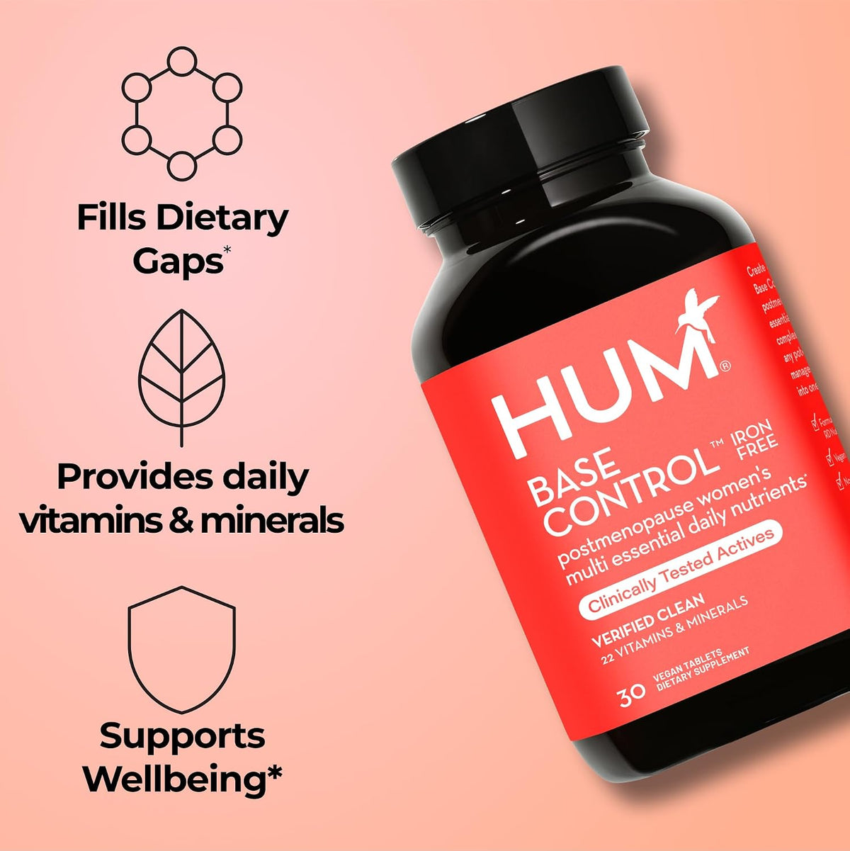 HUM Base Control Iron-Free Women's Multivitamin with 22 Nutrients, 30 Count