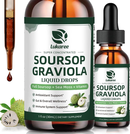 (2 Pack)Whole Soursop Graviola Leaf Extract Liquid Drop with Irish Sea Moss | Herbal Soursop Bitters Liquid for Cell Support & Regeneration, Immunity and Gut Health丨Vegan, Non-GMO, Natural Flavor,1 Fl Oz