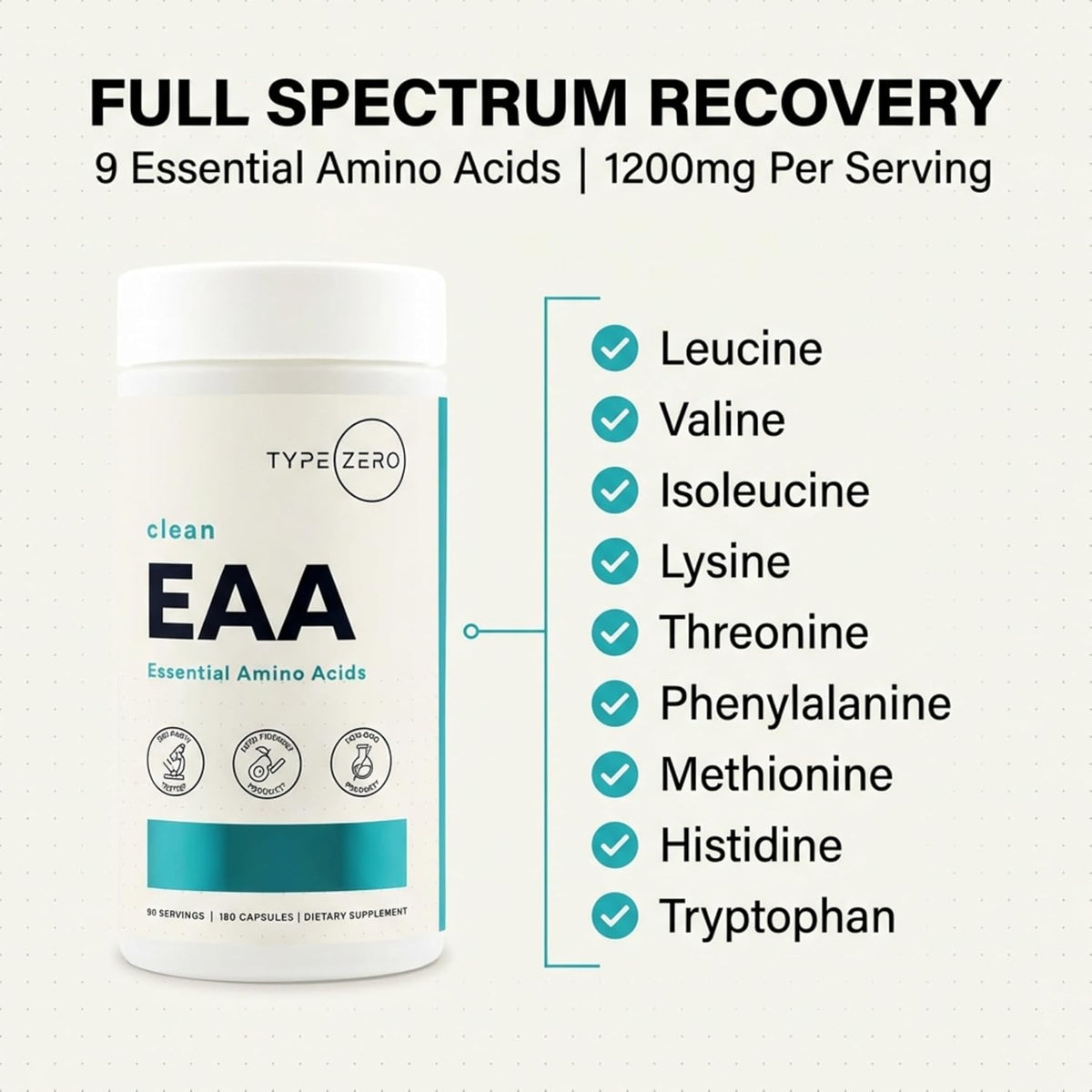 Type Zero Clean EAA (1,200mg) 180 Capsules, 90 Servings, GMO-Free