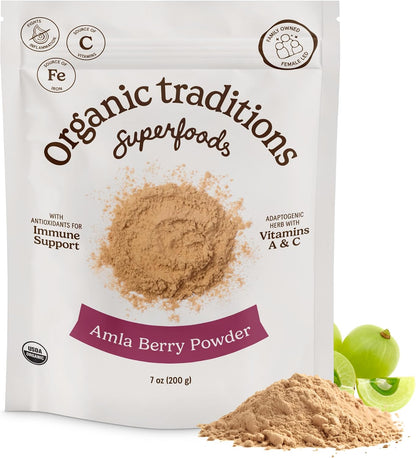 Organic Traditions Amla Powder, Amla Powder Organic from Indian Gooseberry, Wholefood Vitamin C Fruit for Smoothies Juices and Recipes, Superfood Plant Based Non GMO Powdered Amla Fruit, 200g /7oz Bag