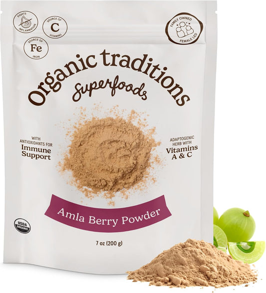 Organic Traditions Amla Powder, Amla Powder Organic from Indian Gooseberry, Wholefood Vitamin C Fruit for Smoothies Juices and Recipes, Superfood Plant Based Non GMO Powdered Amla Fruit, 200g /7oz Bag